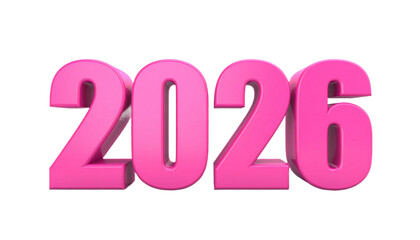 2026 number design for New Year symbol and sign. 2026 New Year with modern color. Happy New Year 2026. 3D numbers with ribbons and confetti on a transparent background.