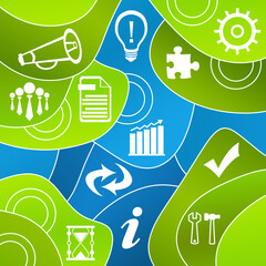 Business Symbols Green Blue Random Rounded Shapes Background 