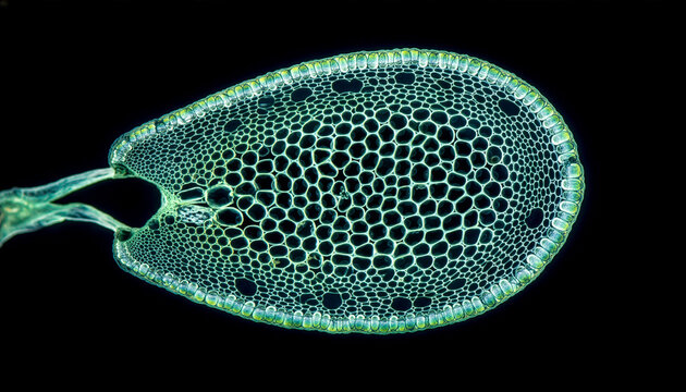 Hyper-realistic micrograph of plant ovule or developing seed