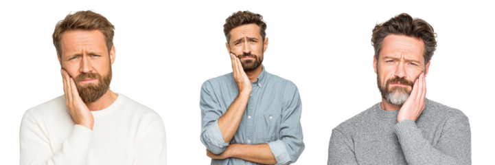 Men suffering from toothache and jaw pain isolated on transparent background png