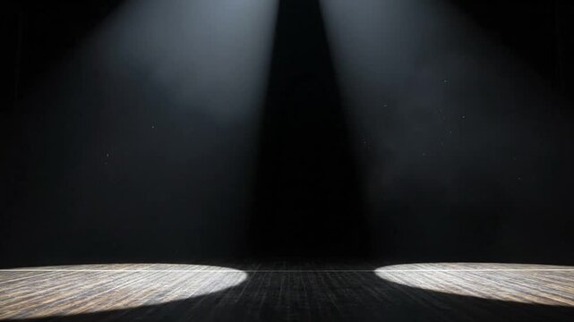 Theater stage spotlight illuminating dramatic empty space for performance.