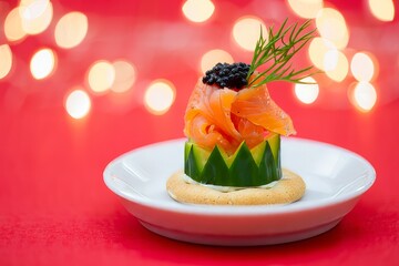 Elegant Salmon Rose Appetizer with Caviar and Cucumber Garnish