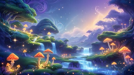 fantasy landscape with stars and clouds