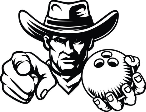 A cowboy man bowling ball cowboys sports team mascot