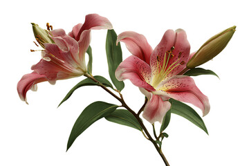 Pink Lily Flowers on White Background