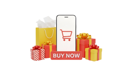 Online shopping promo with phone and gifts