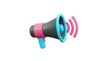 3D Illustration of a Colorful Megaphone with Sound Waves