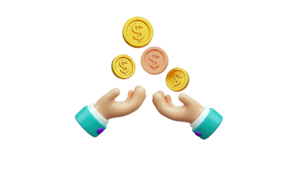 3D Illustration of Hands Catching Falling Coins