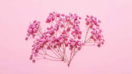 Artistic Spring Floral Composition with Pink Blossoms on Monochromatic Pastel Pink Background