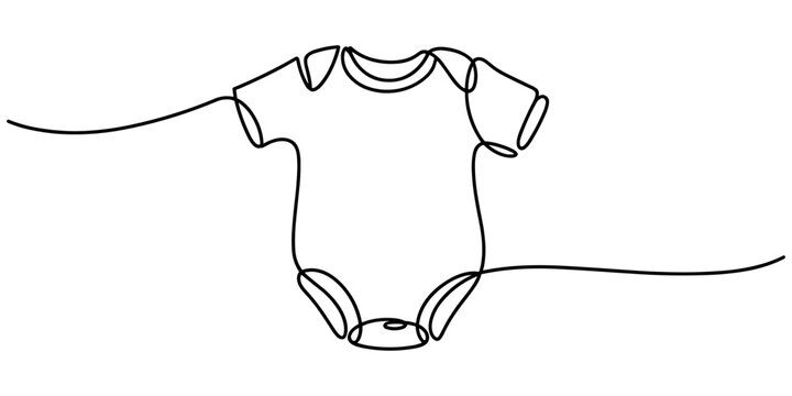 Single continuous drawing of baby onesie. Vector editable illustration, baby onesie continuous one line drawing, Baby rompers, children clothing, dress one line art with an inscription continuous