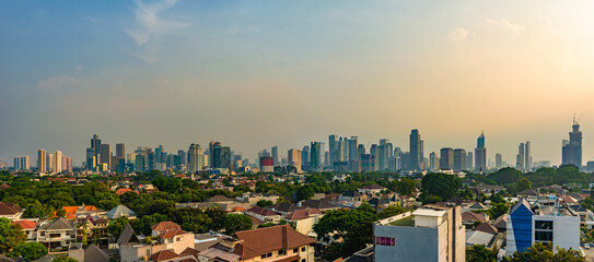 Central Jakarta cityscape at an afternoon, close to sunset.