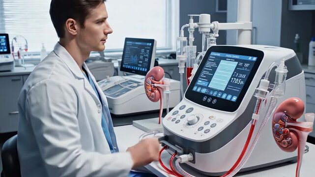 Medical Professional Operating Advanced Kidney Dialysis Machine in Research Laboratory