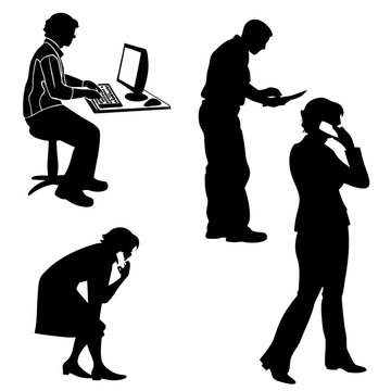 Silhouettes of people engaged in various activities