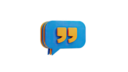 3D Blue speech bubble with quotation marks icon on transparent background