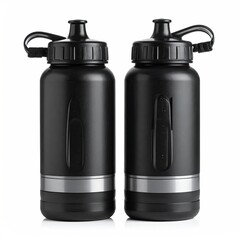 Two black water bottles with gray accents