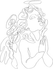 line art illustration of the Cupid with wings	