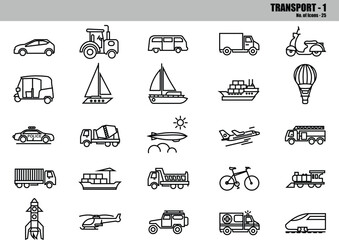 Transport Line Icons Set &ndash; Vehicles, Logistics, Travel & Transportation Outline Symbols, Editable Vector Pack
