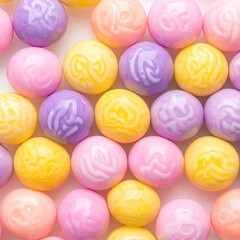 Colorful round candies with floral patterns