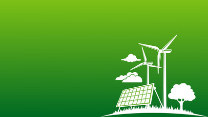 Renewable energy sources with wind turbines and solar panel