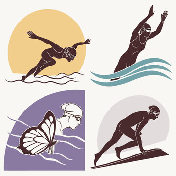 Illustrations of swimming techniques