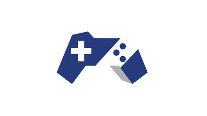 Fototapeta premium Abstract blue gaming controller logo design for video game entertainment.