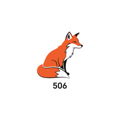 Obraz premium A vibrant illustration of a fox sitting with its tail curled, number 506 below.