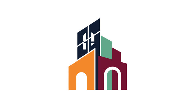 Colorful abstract building logo design representing architecture and urban development.