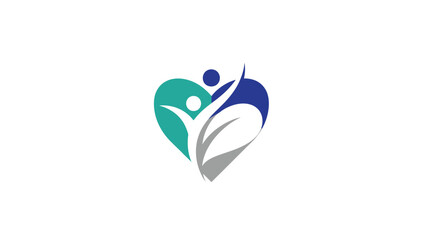 Obraz premium Heart-shaped logo with a person inside, representing health and wellness.