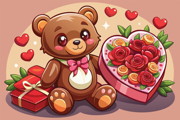 valentine s teddy bear holding a bouquet of red rose