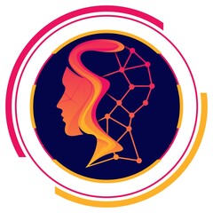 Vibrant neural network human head in modern circular design