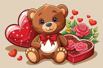 valentine s teddy bear holding a bouquet of red rose