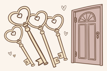 vintage inspired keys with heart shaped tops