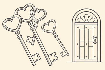 vintage inspired keys with heart shaped tops