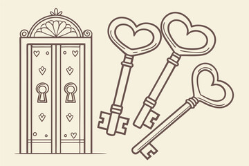 vintage inspired keys with heart shaped tops