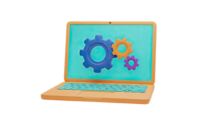 3D Laptop with Colorful Gears on Screen