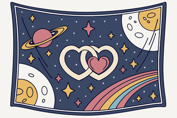 wall hanging tapestry with a cosmic love