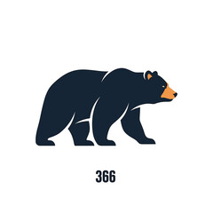 Fototapeta premium Black bear illustration with orange snout and number 366 at the bottom.