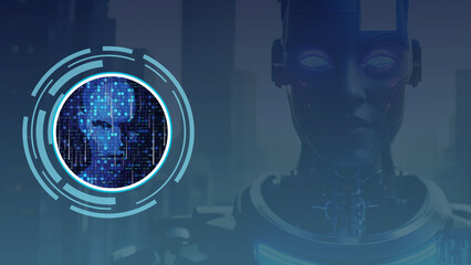 Cyborg face with digital circuit board design on left side