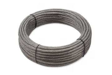 Coiled steel wire rope bundle on transparent background