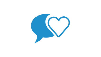 Blue chat bubble with a heart symbol, representing communication and love.