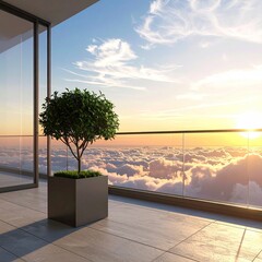 Modern balcony with city view