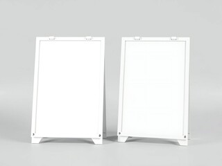 Two white easels on grey background