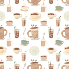 Fototapeta premium Hand Drawn Coffee Drinks Seamless Pattern