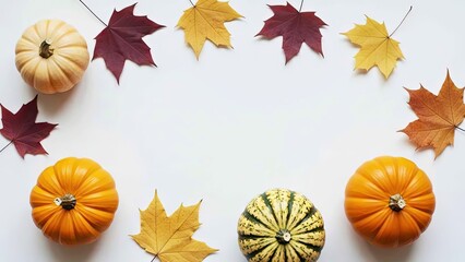 Seasonal Fall Border Featuring Small Pumpkins and Vibrant Orange Maple Leaves