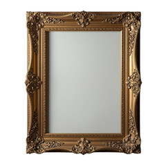An ornate gold picture frame with intricate designs and a blank space for a photo or artwork