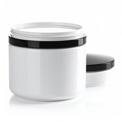 White cosmetic jar with black accents