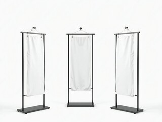 Modern display racks with white fabric panels