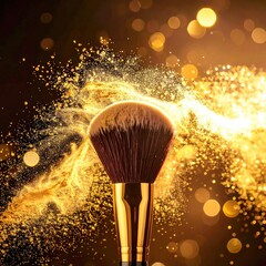 Gold makeup brush with powder explosion
