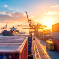 Port sunset, cargo containers