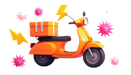 Express Delivery Scooter with Package and Speed Symbols 3D Render Illustration